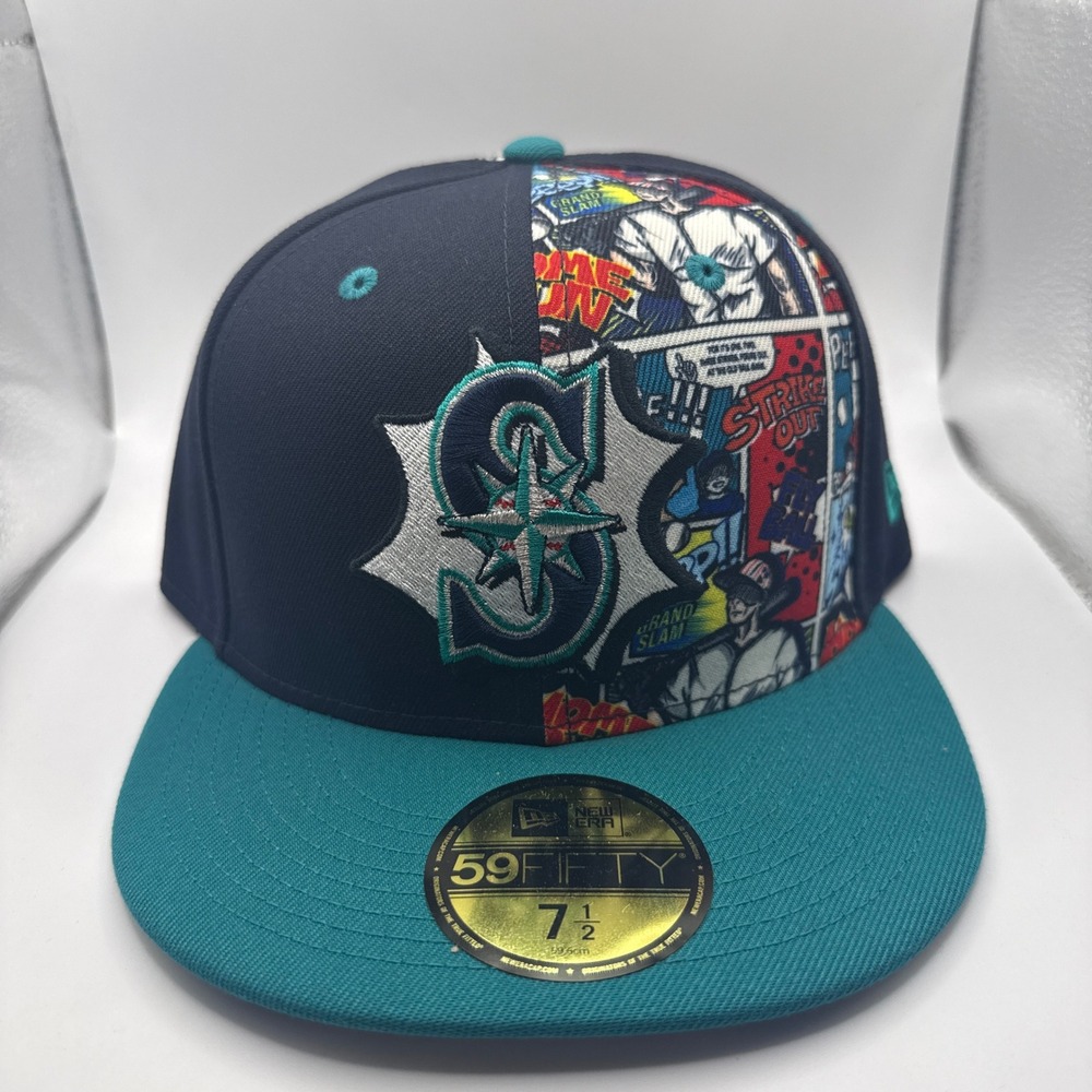 New Era 59FIFTY Seattle Mariners Players Weekend Comic Hat 7 1/2 Navy Teal